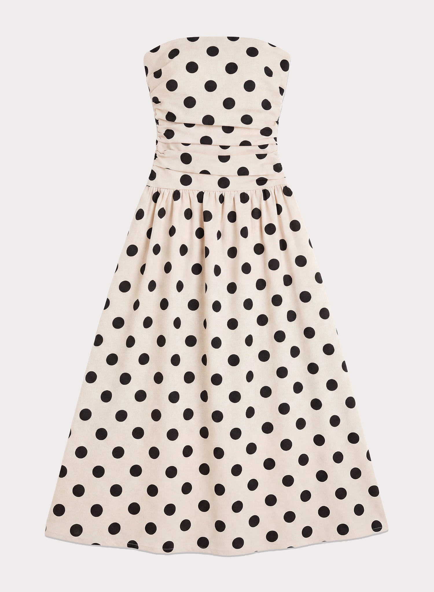 Polka Dot Printed Linen Blend Bandeau Maxi Dress